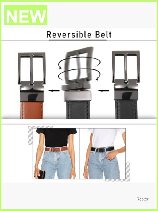 Reversible Leather Belt for Women - Two Color-in-One with Rotated Buckle